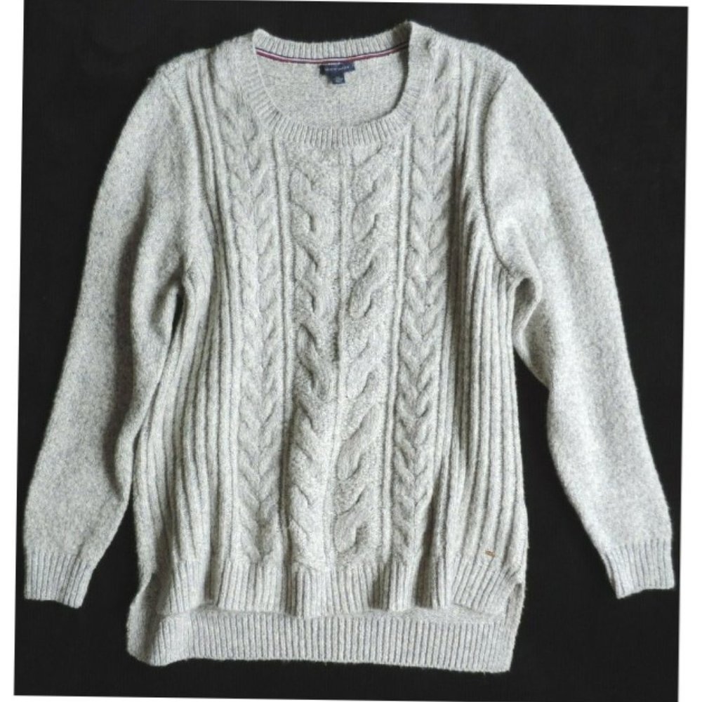 Tommy Hilfiger Women's Cable Crewneck Pullover Sweater, Gray, Size: XXL